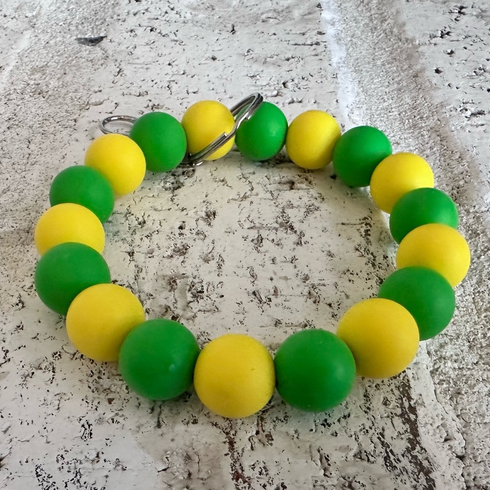 Green and Yellow Silicone Bead Wristlet with hardware to attach keys